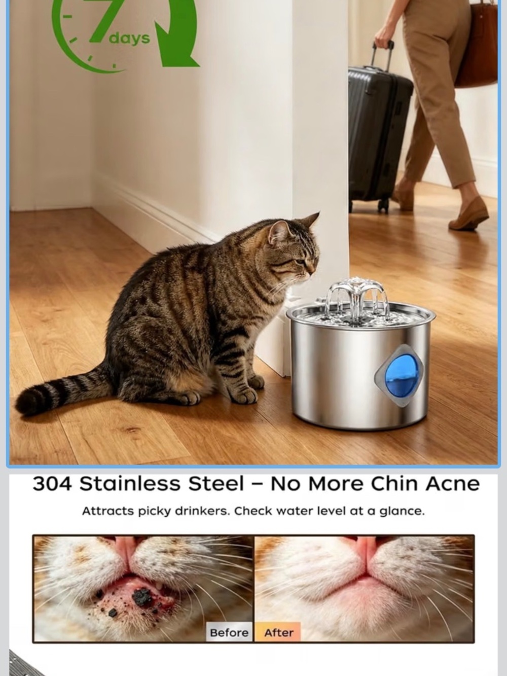 Pet water fountain, stainless steel running water cat drinking fountain